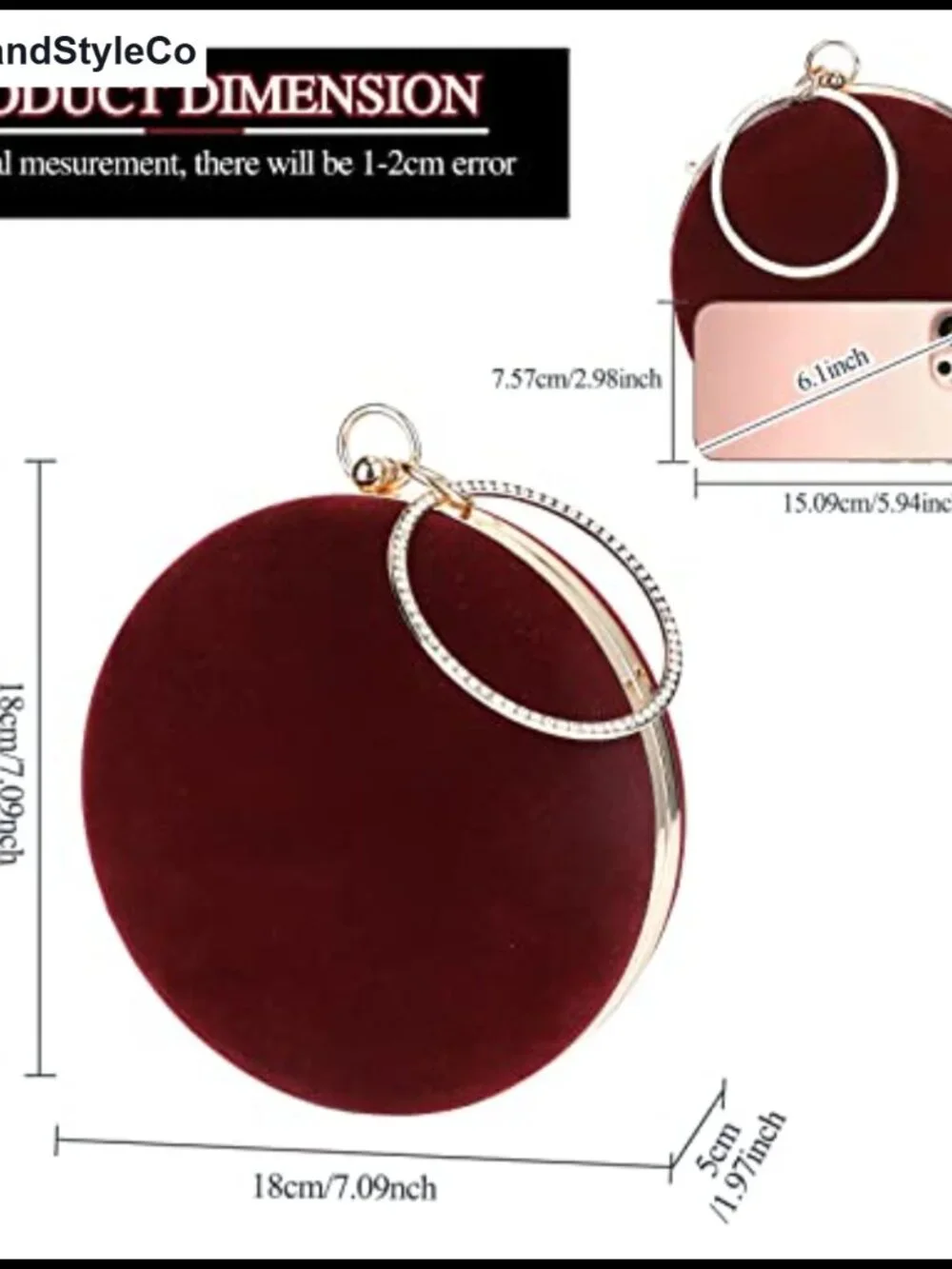 Round Velvet Clutch Purse Formal Evening Bag with Chain